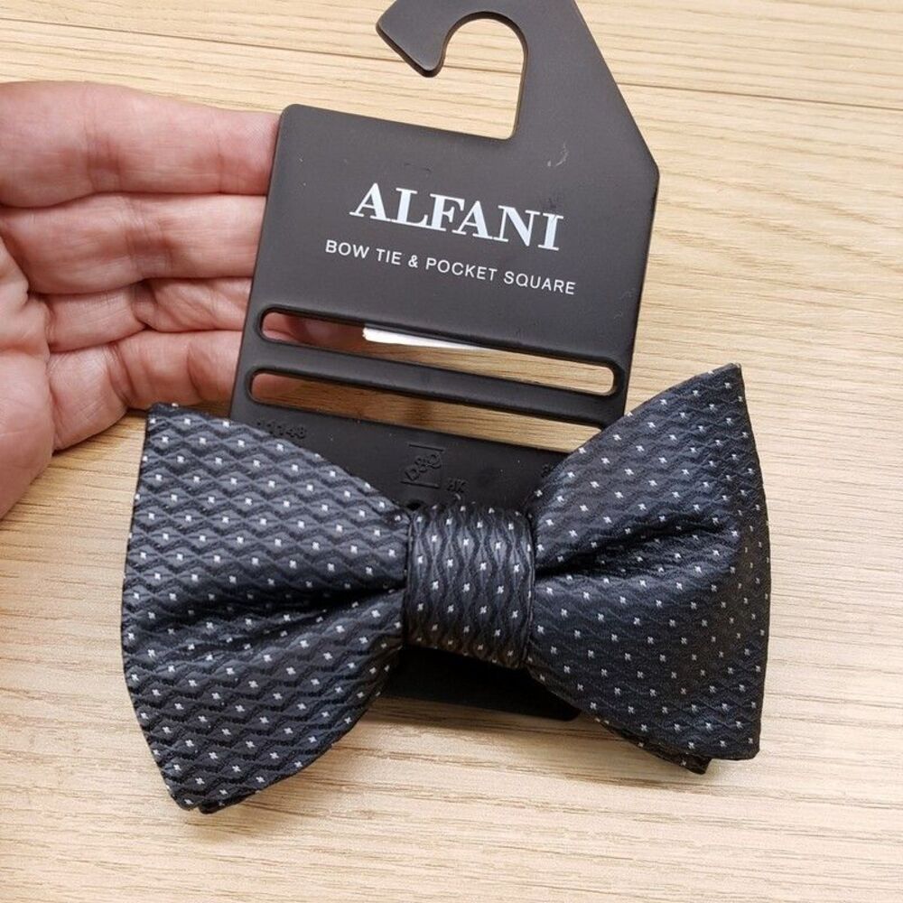 ALFANI Bow Tie Gray Birds Eye Geometric Pre-Tied